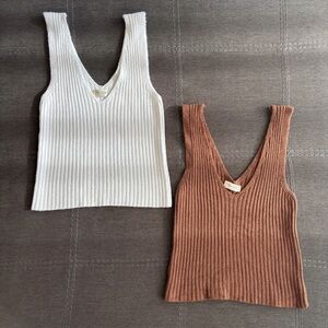 Bundle Lot of 2 John Galt Ribbed Knit Crop Tank Tops | White & Brown